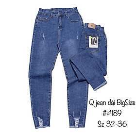 Quần jean dài lưng cao BIGSIZE Lưng cao Tua Lai, Rách ít, co dãn mạnh rẻ đẹp dành cho người béo 4189 Moliruan