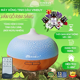 Máy xông tinh dầu VINBUY bí ngô, máy khuếch tán phun sương tạo ẩm, máy xông tinh dầu phòng ngủ, spa, tự động, dung tích lớn led 07 màu - Hàng chính hãng - Vân rạn sáng