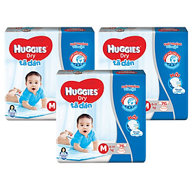 Combo 3 Gói Tã Dán Huggies Dry Gói Cực Đại M76 (76 Miếng) - Bao Bì Mới
