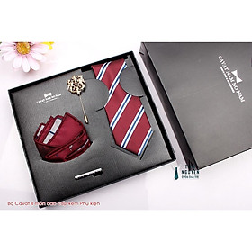 Cavat Bộ Cao Cấp Hàn Quốc 4 món Phụ Kiện - Full box kèm túi xách, đỏ kẻ