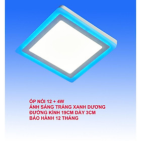 Đèn Led ốp trần 16w (12w +4w) vuông nổi 2 màu 3 chế độ sáng trắng xanh dương