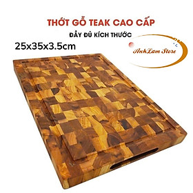 Thớt Gỗ Teak Anh Lam Store Bản Siêu Lớn Dày Cao Cấp 25x35x3.5 cm Không Mùn, Không Mọt Mối An Toàn Cho Sức Khỏe - Thớt gỗ Cứng Dày Có Rãnh Chống Tràn Đặc Biệt Dùng Làm Khay Phục Vụ Các Món Nướng BBQ- Hàng Chính Hãng  