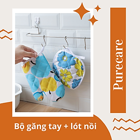 Mua Găng tay bắc nồi  găng tay lò nướng  lò vi sóng - Bộ 1 găng + 1 lót nồi
