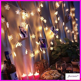 Dây đèn bông hoa tuyết trang trí giáng sinh, treo cây thông noel dài 6m bóng đèn led decor nội thất độc đáo Flowermini