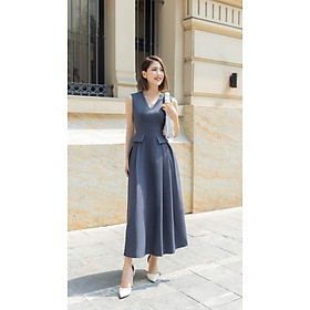 Đầm cổ V không tay dáng xòe GRACEFUL thiết kế cao cấp WHITE CHIC