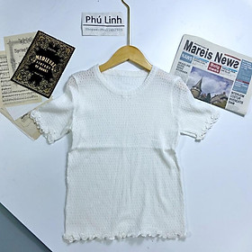 MS676 Áo thun len nữ cổ tròn viền bèo nữ tính