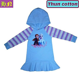 Đầm bé gái Elsa tay dài từ 10-42kg- đầm xòe có nón thun cotton thấm hút mồ hôi - Hương Nhiên - C Xanh,14: 38-40kg