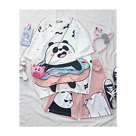 Set đồ unisex Gấu trúc gồm 1 quần cartoon kèm 1 áo thun nam nữ form rộng tay lỡ Freesize mặc vừa từ 40-65kg Molly Urban