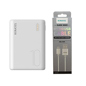 Pin sạc dự phòng 10.000mAh Romoss Simple 10 nhỏ gọn 3 cổng input Micro - Lightning - Type C – Hàng chính hãng + Tặng cáp micro USB tròn CB05 Romoss