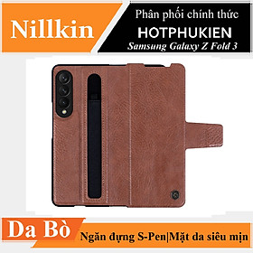 Case bao da leather chống sốc cho Samsung Galaxy Z Fold 3 trang bị ngăn đựng S-Pen hiệu Nillkin Aoge Leather Cover Case (bảo vệ máy cực tốt, chất liệu da thật cao cấp, thiết kế thời trang cá tính) - hàng nhập khẩu