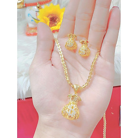 Bộ trang sức mạ vàng 18k - bông tai và dây chuyền - dây chuyền và nhẫn