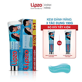 Bộ Đôi Siêu Tiết Kiệm Kem Đánh Răng Lipzo 3 Tác Dụng 02 Tuýp 190Gram Tái Tạo Men Răng Trắng Răng Ngừa Sâu Răng Thơm Mát