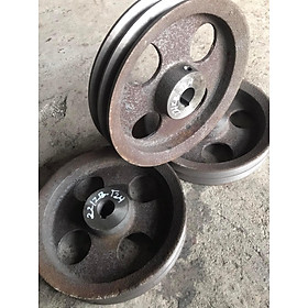 Mua BuLy Gang 220mm 2 Rãnh B lỗ trục 24 - 28 Bánh Xe Cao Su BL220/2B