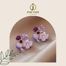 Bông Tai Nữ Dạng Hạt Hoa Màu Tím Thanh Lịch | Bông tai Chic Chic A46