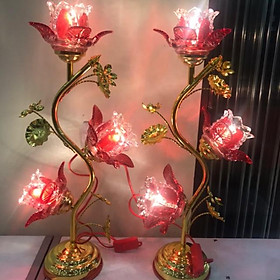 Đèn thờ hoa sen 3 bông thủy tinh cao 45 cm, cao 55cm (Giá 1 cặp)