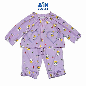 Bộ quần áo Dài bé gái họa tiết Mèo Tim Tím Thun cotton - AICDBGMEO9BM - AIN Closet