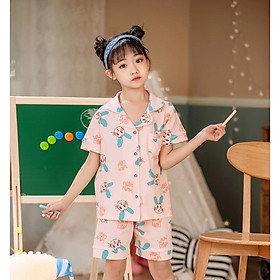 Bộ Pijama cộc tay hình thỏ tai xanh xuất Hàn bé gái 2-14 tuổi