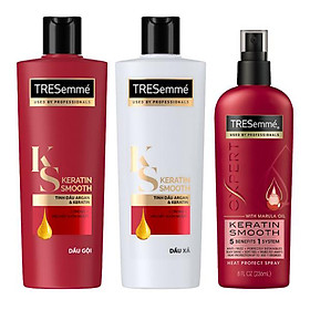 Bộ 3 Tresemme Keratin Smooth Vào Nếp Suôn Mượt & Bảo Vệ Tóc (Gội 340g + Xả 340g + Xịt Bảo Vệ Tóc Khỏi Nhiệt 236ml)