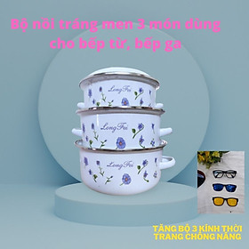 Mua Bộ Nồi Tráng Men 3 Món Dùng Cho Bếp Từ  Bếp Ga TIện Dụng ( Tặng Bộ 3 Kính Nam Châm Cho Mùa Hè)