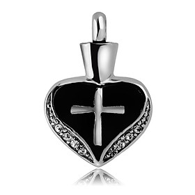 Cross Heart Cremation Keepsake Memorial Ash Urn Holder Pendant Silver Black