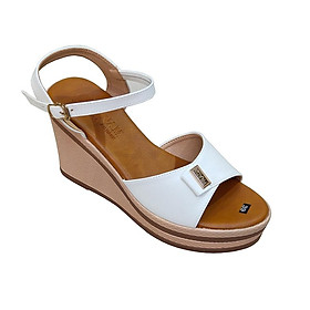 Giày Sandal Nữ Đế Xuồng HÀ NAM Da Bò Thật Thời Trang Cao Cấp  9cm DNU2143 - Màu Trắng - 36