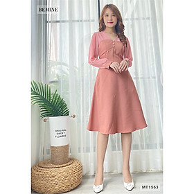 Đầm 3 nút giả phối tay dài BEMINE MT1563HONG