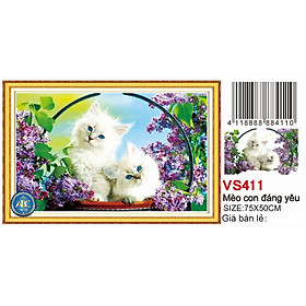 Mua Tranh đính đá mèo con đáng yêu VS411 - 75 x 50 cm - chưa đính