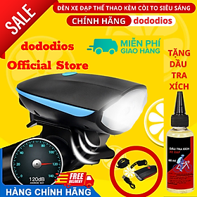 [TẶNG Dầu Tra Xích] Đèn xe đạp thể thao dododios siêu sáng có còi pin sạc usb led T6 chống nước - Hàng chính hãng - Đèn còi Xanh Tặng dầu tra xích