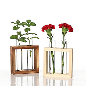 Mua Lọ Cắm Hoa Thủy Tinh Hình Trụ Có GIá Đỡ Bằng Gỗ Để Bàn Chắc Chắn