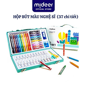 Bộ bút màu cho bé Mideer Portable Art Gift Box 6 in 1, hộp bút nghệ sĩ 37 chi tiết kèm kéo gọt bút keo dán