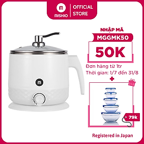 Ca nấu đa năng Mishio MK214 600W 1,5L inox 304, nấu nước, nấu mì, lẩu - Màu trắng xám - Hàng chính hãng