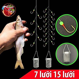 Bộ Thẻo 7 lưỡi-15 lưỡi câu cá mương hồ siêu nhạy có rọ sắt - 7 Lưỡi