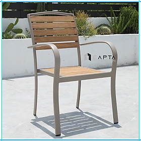 Ghế ngoài trời xếp chồng Ghế ngồi ban công lưng gỗ nhựa Polywood (nhựa giả gỗ) khung nhôm có tay tựa CC2028-A - Outdoor dining chair