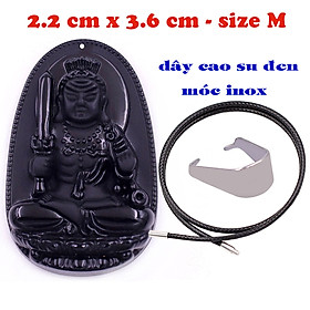 Mặt Phật Bất động minh vương đá thạch anh đen 3.6 cm kèm vòng cổ dây cao su đen - mặt dây chuyền size M, Mặt Phật bản mệnh