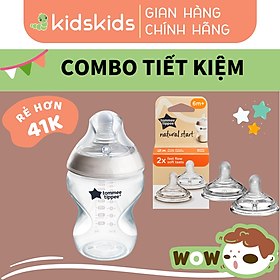 COMBO Bình Sữa Ty Siêu Mềm Tự Nhiên Tommee Tippee Natural Start 260ml & Núm Ty Silicon Siêu Mềm Fast Flow 6M+