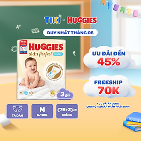 Combo 3 Tã/bỉm dán Huggies Skincare Super Jumbo M76+3/L68/XL60/XXL54