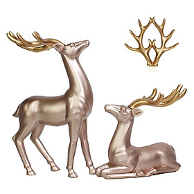 2Pcs Christmas Deer Statue Resin Reindeer Figurine Housewarming Gifts Light