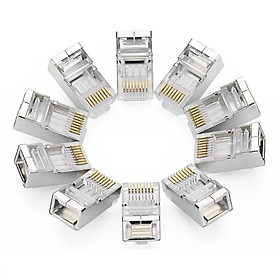 Ugreen UG50248NW111TK 100pcs Đầu bấm mạng RJ45 chuẩn Cat6 + Cat6e bọc inox chống nhiễu - HÀNG CHÍNH HÃNG