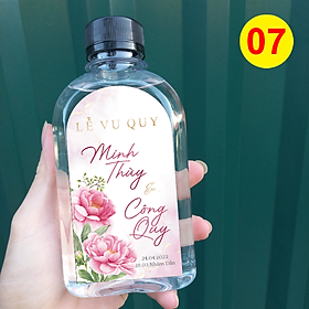 Decal nhãn dán chai nước đám cưới - chai dẹp MS 07