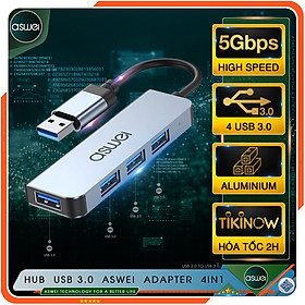 Hình ảnh Hub Type C Và Hub USB 3.0 ASWEI 4 in 1 To 4 USB 3.0 - Hàng Chính Hãng