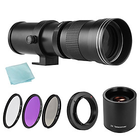 Camera MF Telephoto Zoom Lens F/8.3-16 T Mount+UV/CPL/FLD Filters +2X 420-800mm Teleconverter Lens + T2-EOS Adapter Ring
