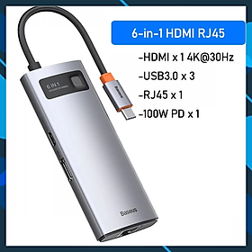 Hub chuyển đa năng Baseus Metal Gleam Series Multifunctional Docking Station ( Type-C to HDMI/ USB3.0/ LAN / SD Card Reader/ Type C PD 100W, Multifunctional HUB) - Hàng Chính Hãng