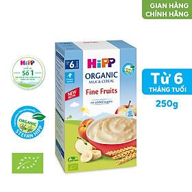 Bột ăn dặm dinh dưỡng Sữa, Hoa quả tổng hợp - Táo, Chuối, Lê, Mơ HiPP Organic 250g