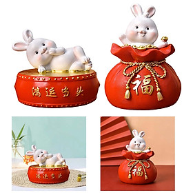 2x Lucky Rabbit Statue Money Box Figurines Piggy Bank Storage Cases