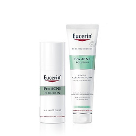 Combo Kem Dưỡng Giảm Mụn Eucerin ProAcne A.I Matt Fluid 50ml Và Sữa Rửa Mặt Tạo Bọt Cho Da Mụn Eucerin Pro Acne Solution Gentle Cleansing Foam 150g