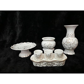 Mua Combo thờ cúng bạch ngọc bộ nhỏ (dĩa 15 cm  bình 18 cm  lư cao 8cm  bộ 3 chung nước)
