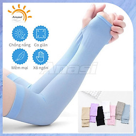 Găng tay chống nắng mềm mát Anasi SL009 - Có xỏ ngón, siêu co giãn - Màu Đen
