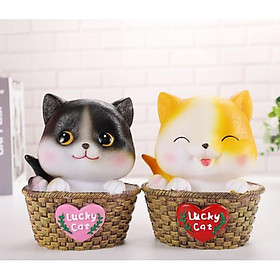 lucky cat mèo may mắn nhựa tiết kiệm quà tặng con heo đất