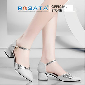 Giày cao gót nữ đế vuông 4 phân mũi nhọn quai hậu khóa cài ROSATA RO552 ( Bảo Hành 12 Tháng ) - Bạc