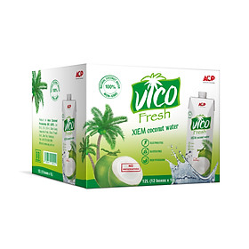 Thùng 12 hộp Nước dừa xiêm VICOFRESH (1 lít/hộp)
